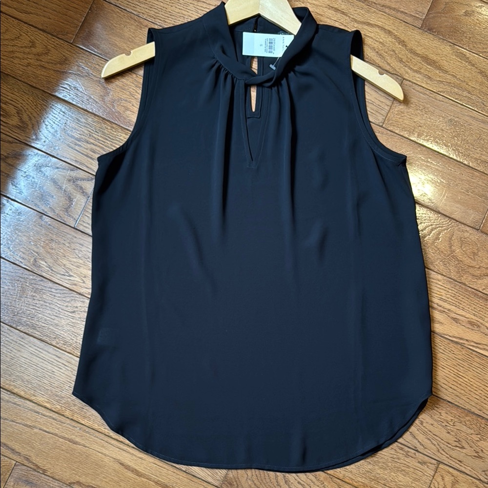 Ann Taylor Twist Keyhole Black Sleeveless Blouse NWT